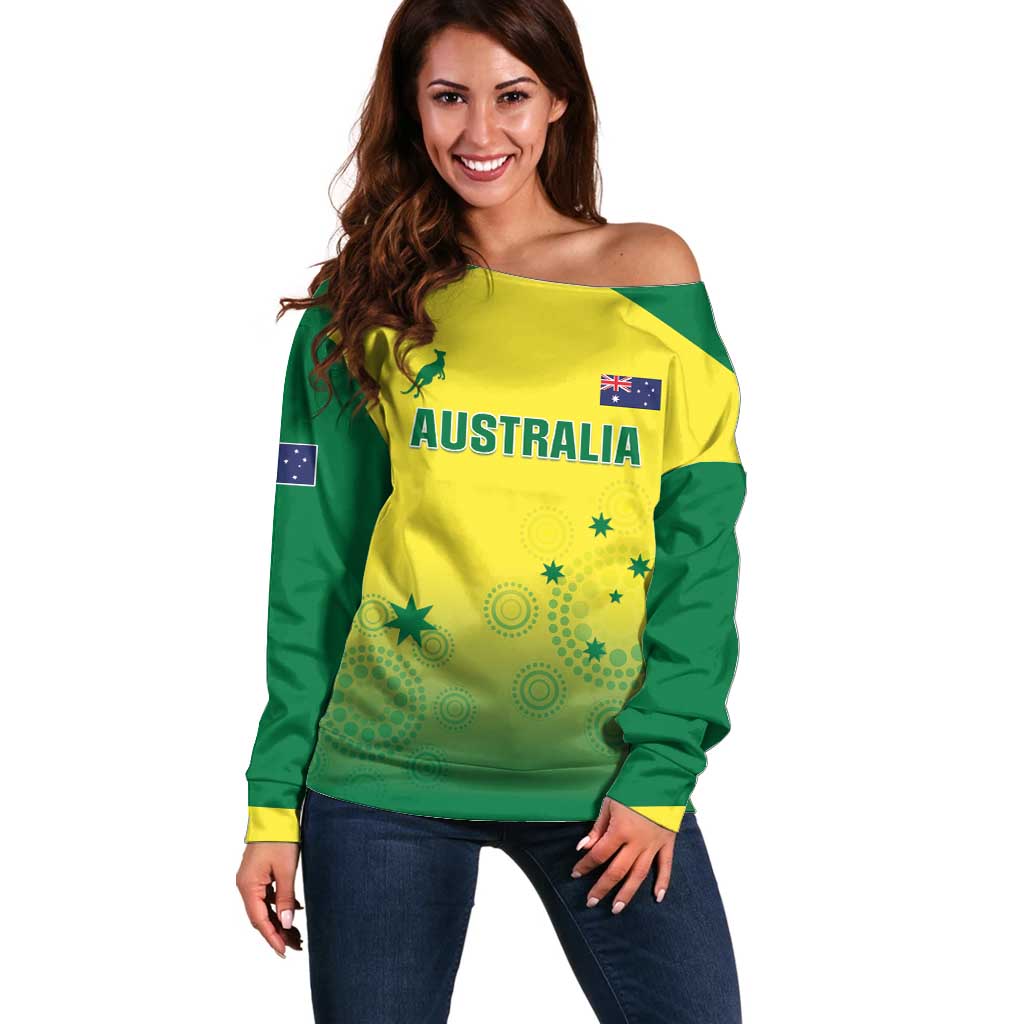 Custom Australia Cricket Off Shoulder Sweater Go Champions Aussies LT05 - Wonder Print Shop