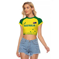 Custom Australia Cricket Raglan Cropped T Shirt Go Champions Aussies LT05 - Wonder Print Shop