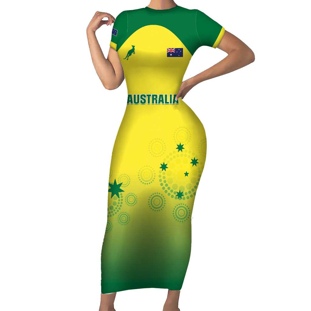 Custom Australia Cricket Short Sleeve Bodycon Dress Go Champions Aussies LT05 - Wonder Print Shop