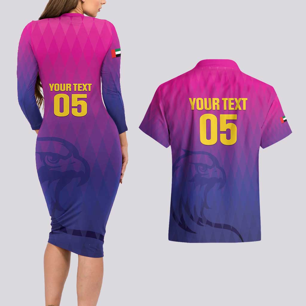 Custom United Arab Emirates Cricket Couples Matching Long Sleeve Bodycon Dress and Hawaiian Shirt Go Champions Sporty Style LT05 - Wonder Print Shop