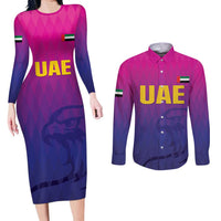 Custom United Arab Emirates Cricket Couples Matching Long Sleeve Bodycon Dress and Long Sleeve Button Shirt Go Champions Sporty Style LT05 - Wonder Print Shop