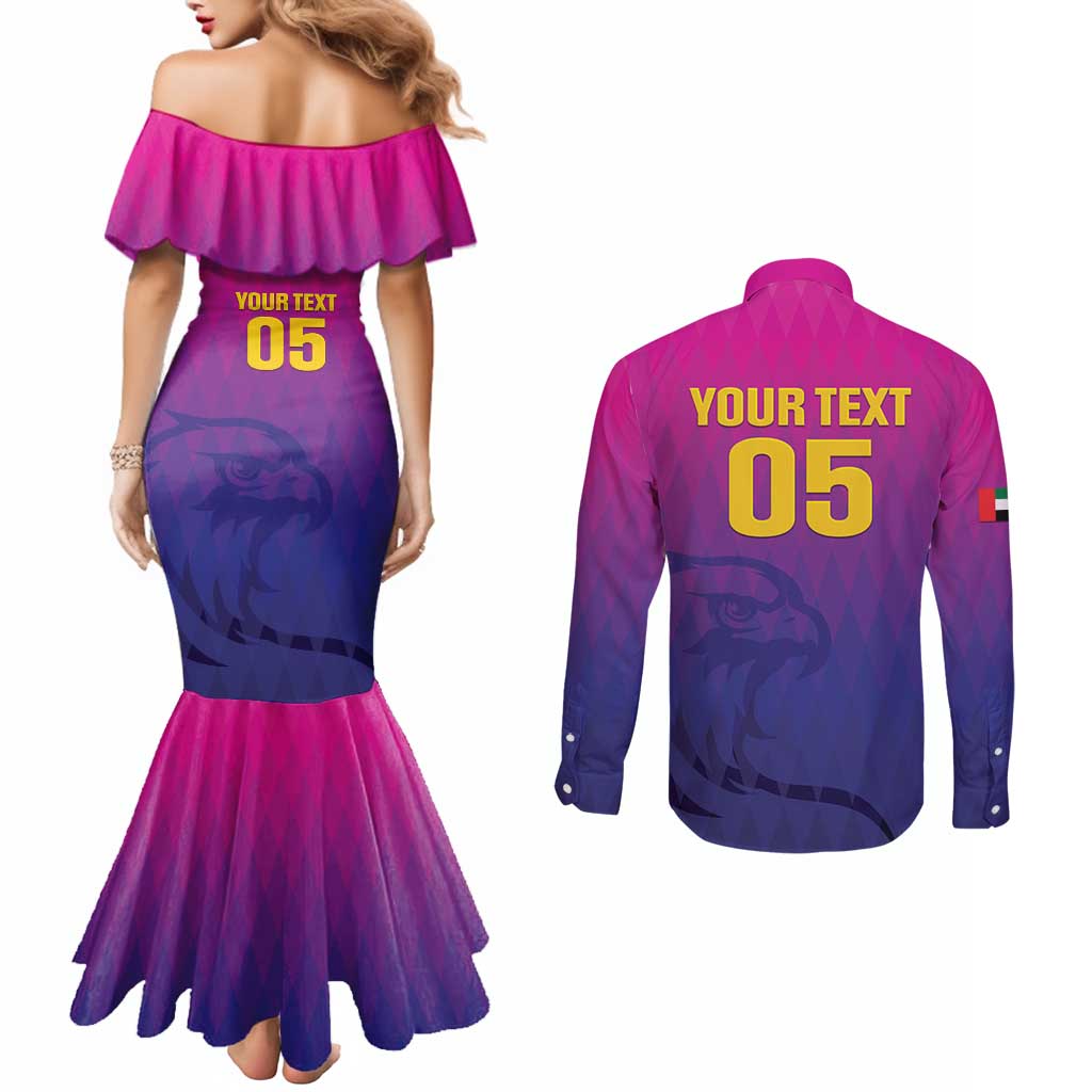 Custom United Arab Emirates Cricket Couples Matching Mermaid Dress and Long Sleeve Button Shirt Go Champions Sporty Style