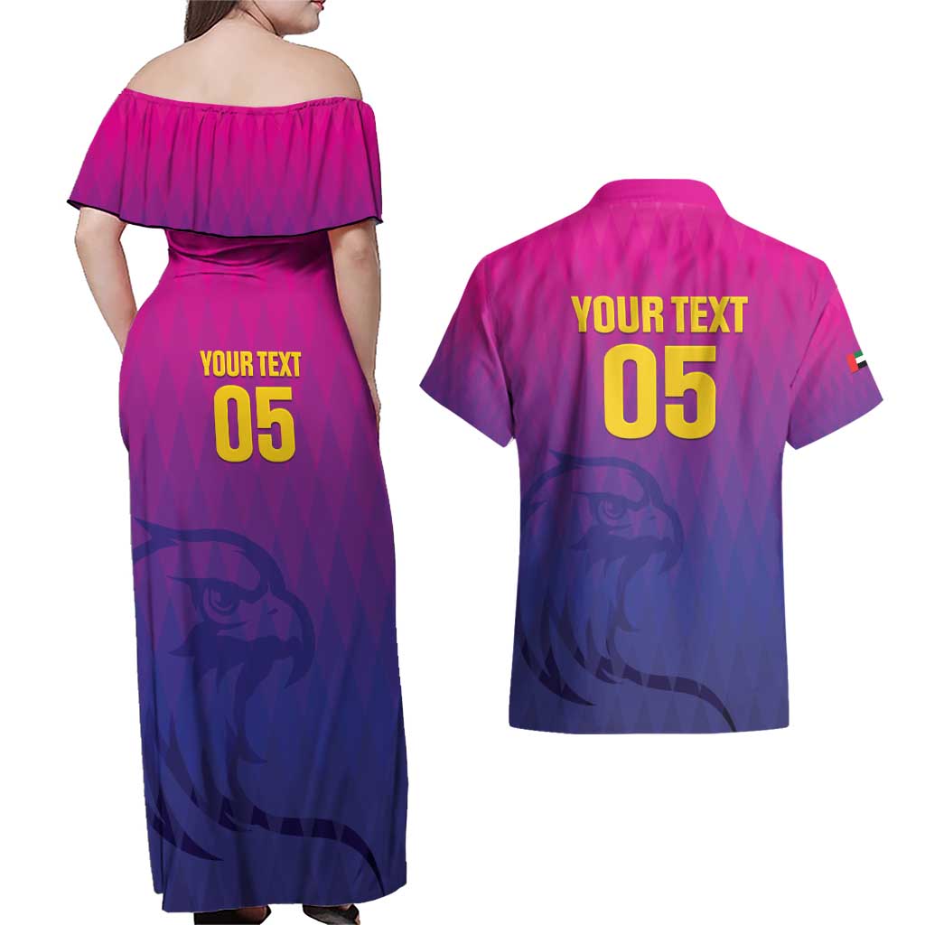 Custom United Arab Emirates Cricket Couples Matching Off Shoulder Maxi Dress and Hawaiian Shirt Go Champions Sporty Style LT05 - Wonder Print Shop