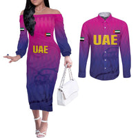 Custom United Arab Emirates Cricket Couples Matching Off The Shoulder Long Sleeve Dress and Long Sleeve Button Shirt Go Champions Sporty Style