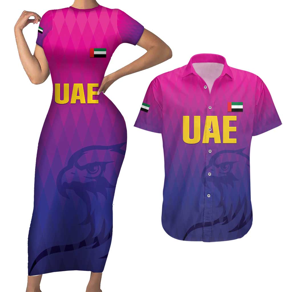 Custom United Arab Emirates Cricket Couples Matching Short Sleeve Bodycon Dress and Hawaiian Shirt Go Champions Sporty Style LT05 - Wonder Print Shop