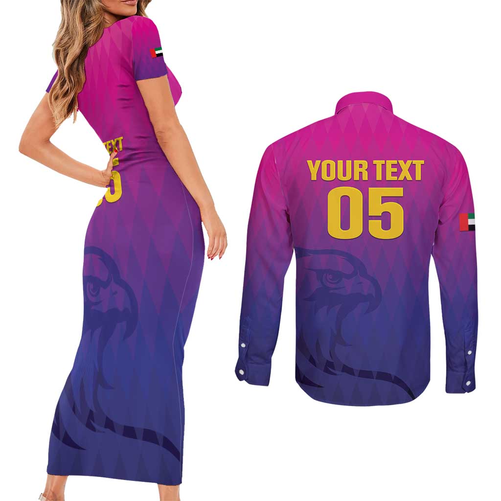 Custom United Arab Emirates Cricket Couples Matching Short Sleeve Bodycon Dress and Long Sleeve Button Shirt Go Champions Sporty Style LT05 - Wonder Print Shop