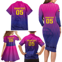 Custom United Arab Emirates Cricket Family Matching Long Sleeve Bodycon Dress and Hawaiian Shirt Go Champions Sporty Style LT05 - Wonder Print Shop