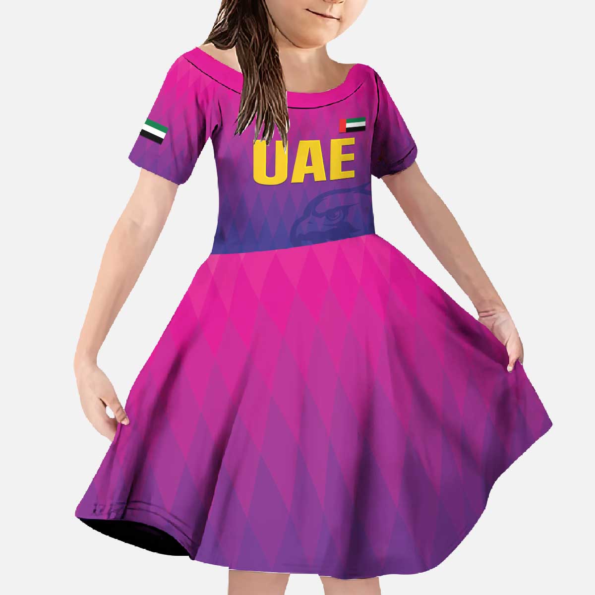 Custom United Arab Emirates Cricket Family Matching Off The Shoulder Long Sleeve Dress and Hawaiian Shirt Go Champions Sporty Style LT05 - Wonder Print Shop