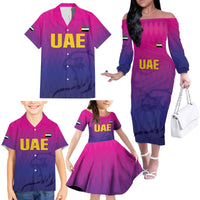Custom United Arab Emirates Cricket Family Matching Off The Shoulder Long Sleeve Dress and Hawaiian Shirt Go Champions Sporty Style LT05 - Wonder Print Shop