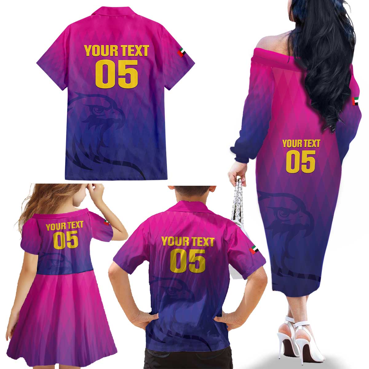 Custom United Arab Emirates Cricket Family Matching Off The Shoulder Long Sleeve Dress and Hawaiian Shirt Go Champions Sporty Style LT05 - Wonder Print Shop