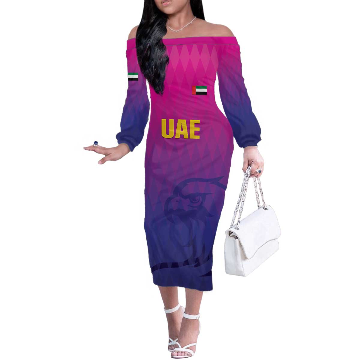Custom United Arab Emirates Cricket Family Matching Off The Shoulder Long Sleeve Dress and Hawaiian Shirt Go Champions Sporty Style LT05 - Wonder Print Shop