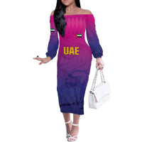 Custom United Arab Emirates Cricket Family Matching Off The Shoulder Long Sleeve Dress and Hawaiian Shirt Go Champions Sporty Style LT05 - Wonder Print Shop
