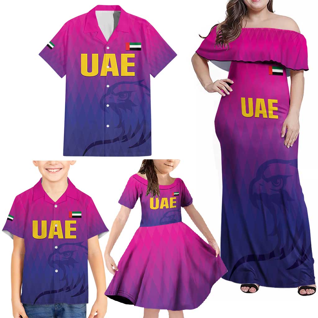 Custom United Arab Emirates Cricket Family Matching Off Shoulder Maxi Dress and Hawaiian Shirt Go Champions Sporty Style LT05 - Wonder Print Shop