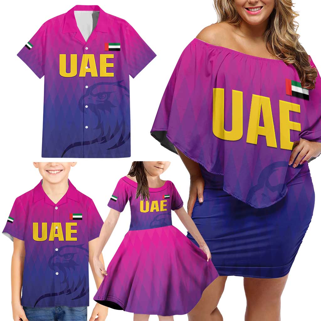 Custom United Arab Emirates Cricket Family Matching Off Shoulder Short Dress and Hawaiian Shirt Go Champions Sporty Style LT05 - Wonder Print Shop