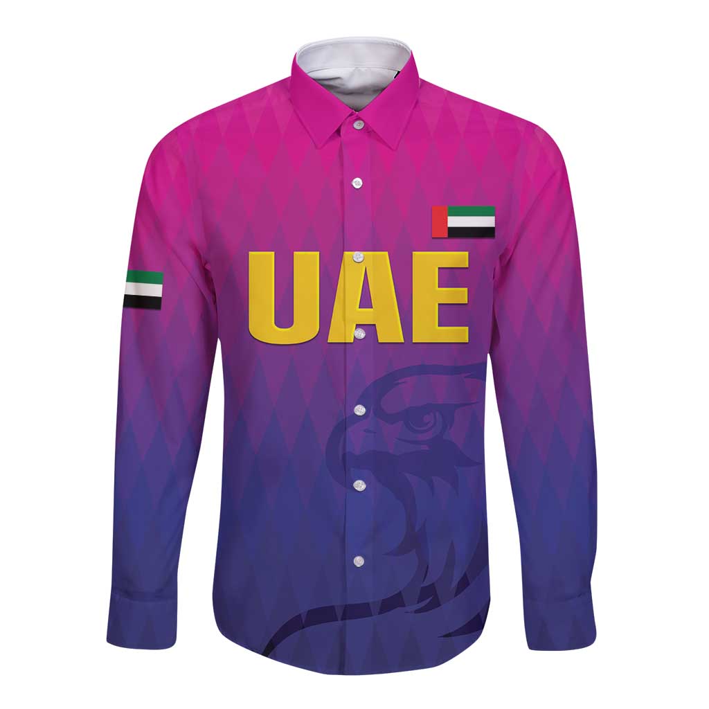 Custom United Arab Emirates Cricket Long Sleeve Button Shirt Go Champions Sporty Style LT05 - Wonder Print Shop