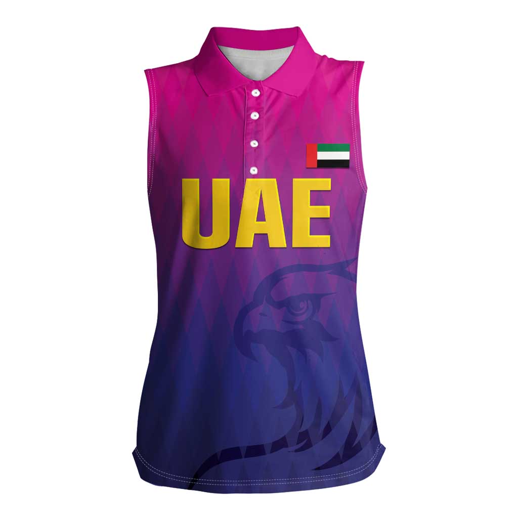 Custom United Arab Emirates Cricket Women Sleeveless Polo Shirt Go Champions Sporty Style LT05 - Wonder Print Shop