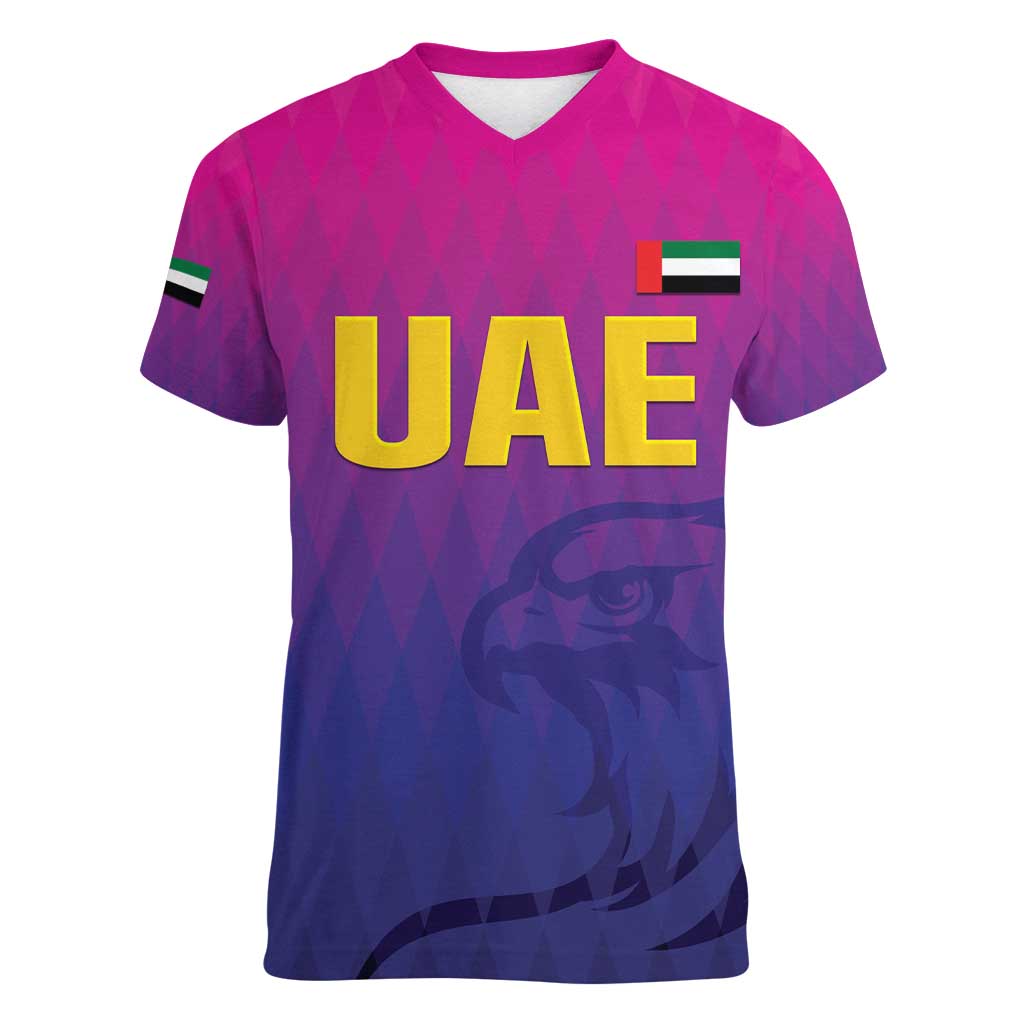 Custom United Arab Emirates Cricket Women V-Neck T-Shirt Go Champions Sporty Style LT05 - Wonder Print Shop