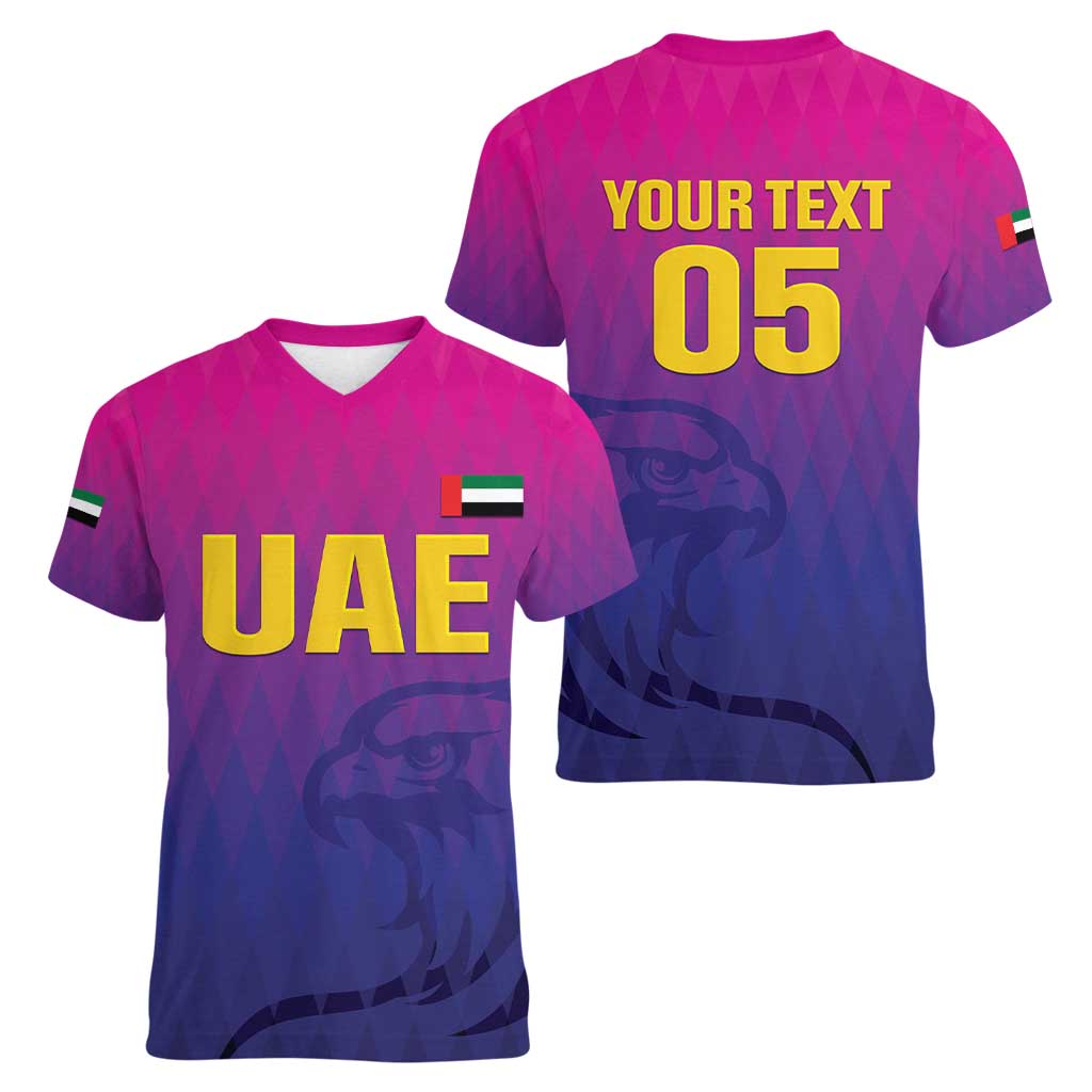Custom United Arab Emirates Cricket Women V-Neck T-Shirt Go Champions Sporty Style LT05 - Wonder Print Shop
