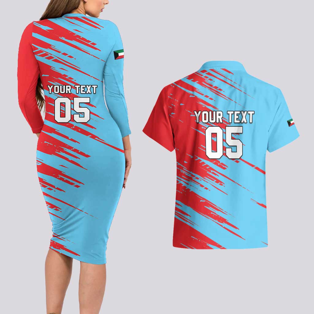 Custom Kuwait Cricket Couples Matching Long Sleeve Bodycon Dress and Hawaiian Shirt Unique Style LT05 - Wonder Print Shop
