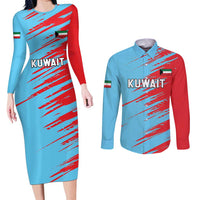 Custom Kuwait Cricket Couples Matching Long Sleeve Bodycon Dress and Long Sleeve Button Shirt Unique Style LT05 - Wonder Print Shop