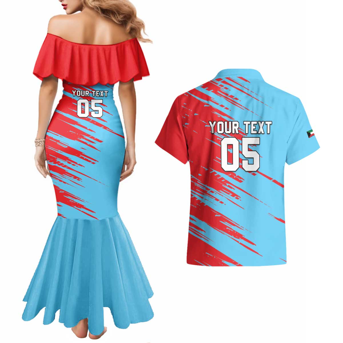 Custom Kuwait Cricket Couples Matching Mermaid Dress and Hawaiian Shirt Unique Style LT05 - Wonder Print Shop