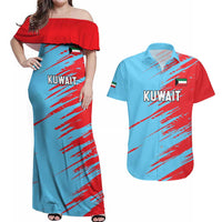 Custom Kuwait Cricket Couples Matching Off Shoulder Maxi Dress and Hawaiian Shirt Unique Style LT05 - Wonder Print Shop