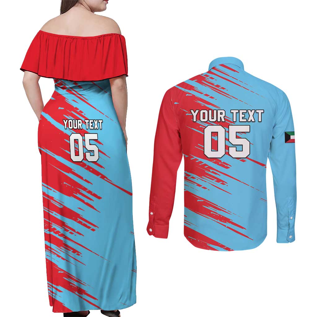 Custom Kuwait Cricket Couples Matching Off Shoulder Maxi Dress and Long Sleeve Button Shirt Unique Style LT05 - Wonder Print Shop