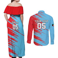 Custom Kuwait Cricket Couples Matching Off Shoulder Maxi Dress and Long Sleeve Button Shirt Unique Style LT05 - Wonder Print Shop