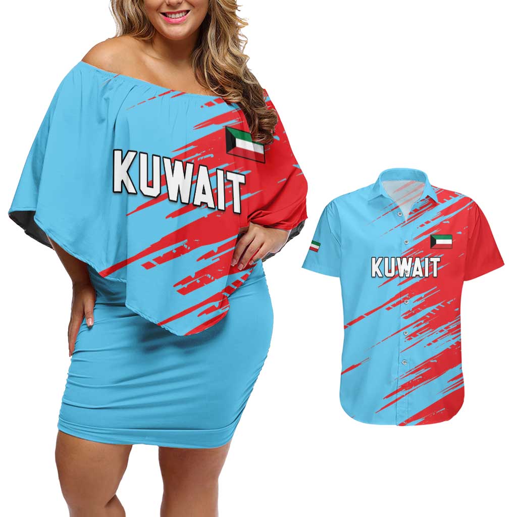 Custom Kuwait Cricket Couples Matching Off Shoulder Short Dress and Hawaiian Shirt Unique Style LT05 - Wonder Print Shop