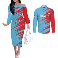 Custom Kuwait Cricket Couples Matching Off The Shoulder Long Sleeve Dress and Long Sleeve Button Shirt Unique Style