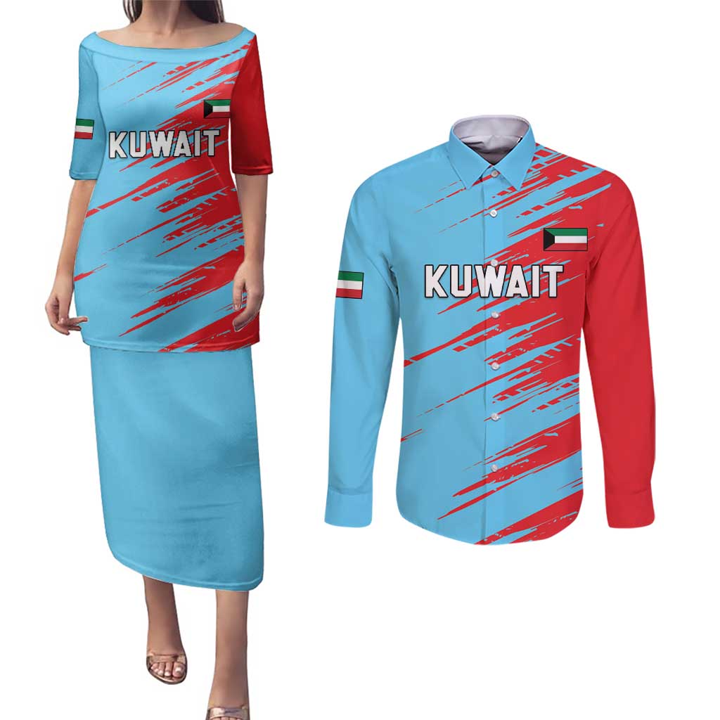 Custom Kuwait Cricket Couples Matching Puletasi and Long Sleeve Button Shirt Unique Style LT05 - Wonder Print Shop