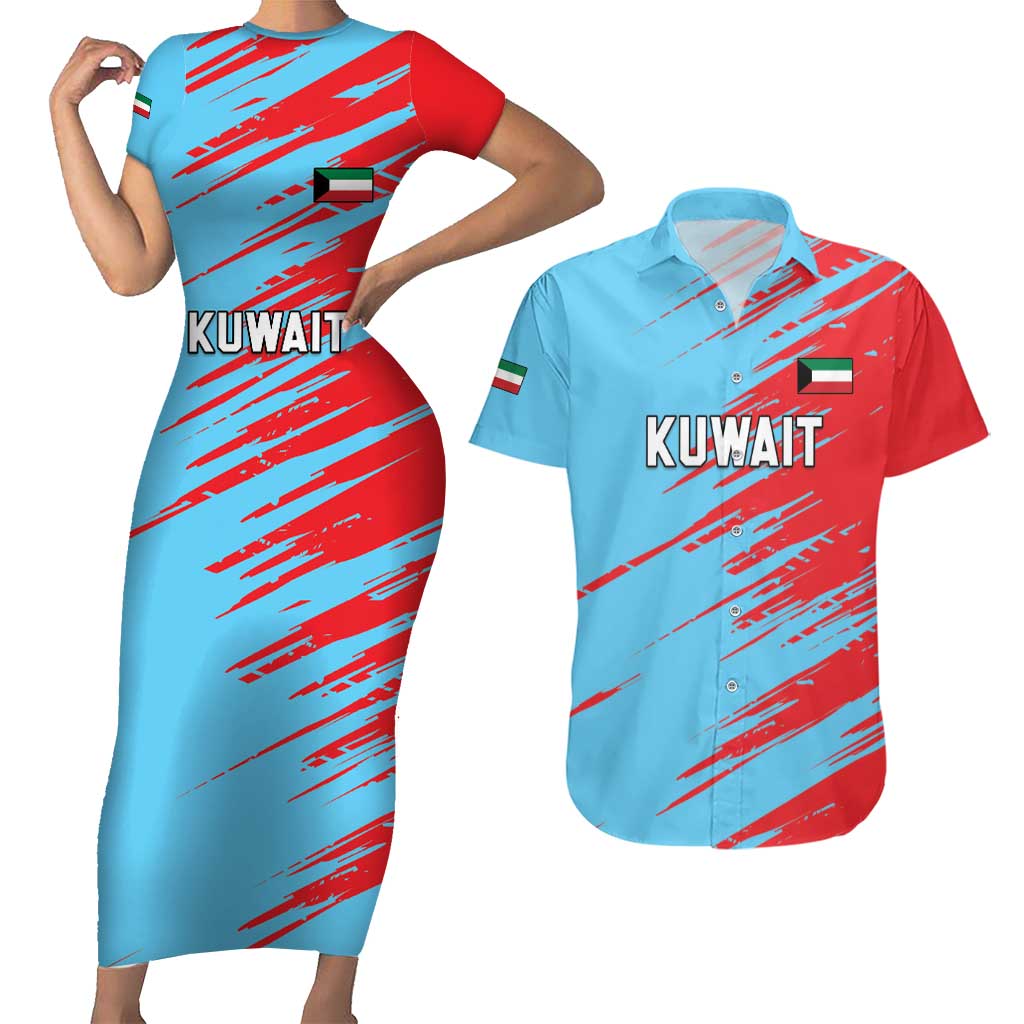 Custom Kuwait Cricket Couples Matching Short Sleeve Bodycon Dress and Hawaiian Shirt Unique Style LT05 - Wonder Print Shop