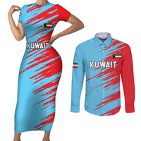 Custom Kuwait Cricket Couples Matching Short Sleeve Bodycon Dress and Long Sleeve Button Shirt Unique Style LT05 - Wonder Print Shop