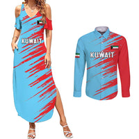 Custom Kuwait Cricket Couples Matching Summer Maxi Dress and Long Sleeve Button Shirt Unique Style LT05 - Wonder Print Shop