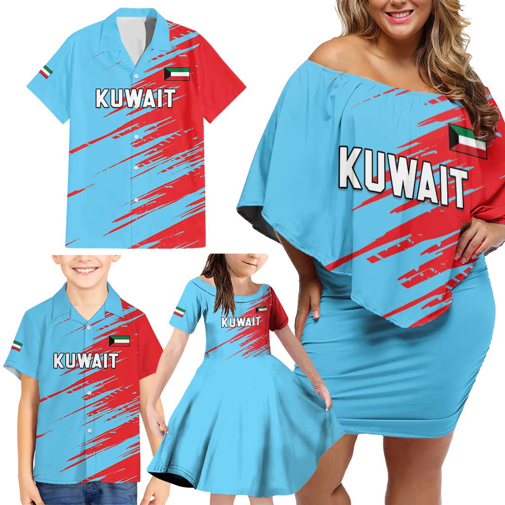 Custom Kuwait Cricket Family Matching Off Shoulder Short Dress and Hawaiian Shirt Unique Style LT05 - Wonder Print Shop
