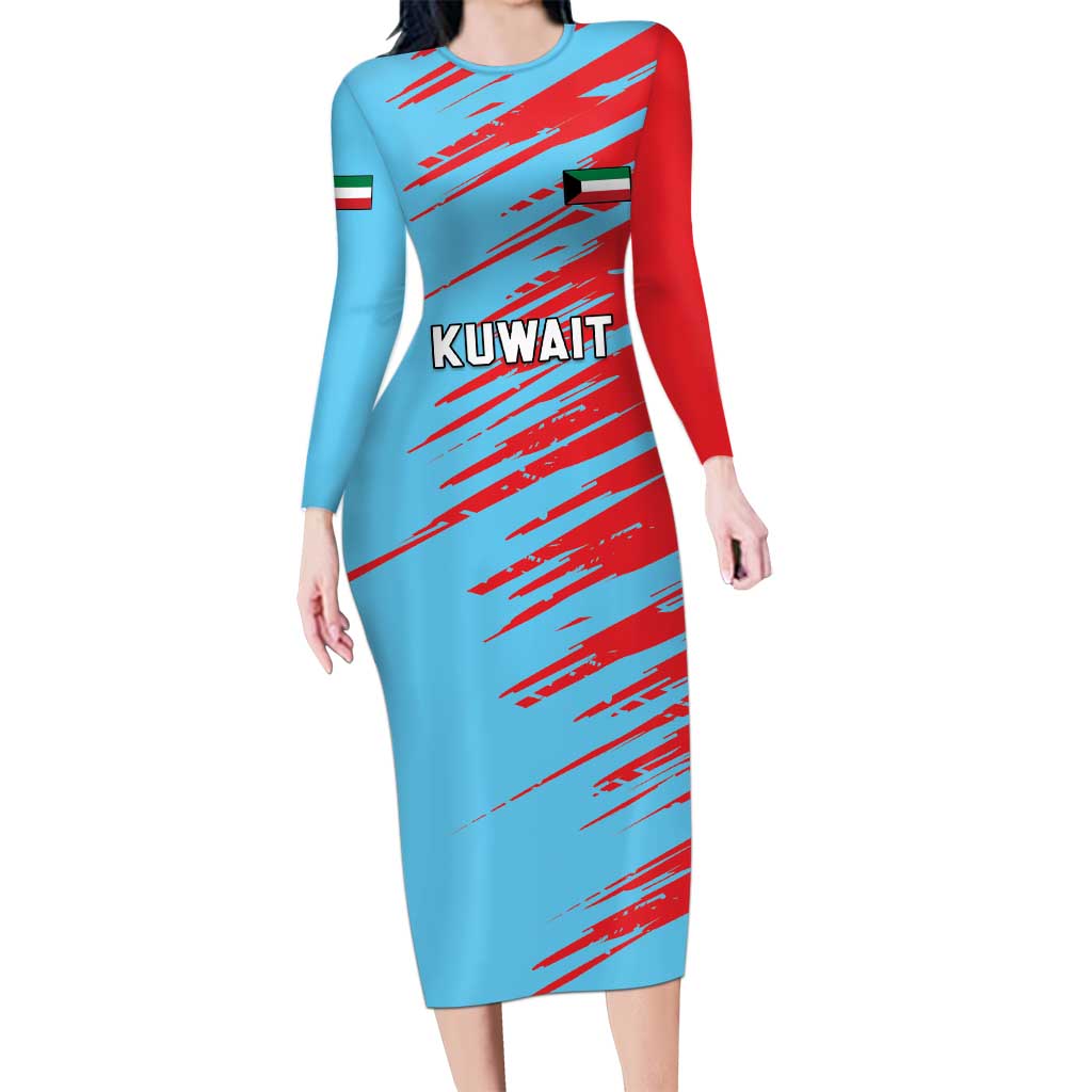 Custom Kuwait Cricket Long Sleeve Bodycon Dress Unique Style LT05 - Wonder Print Shop