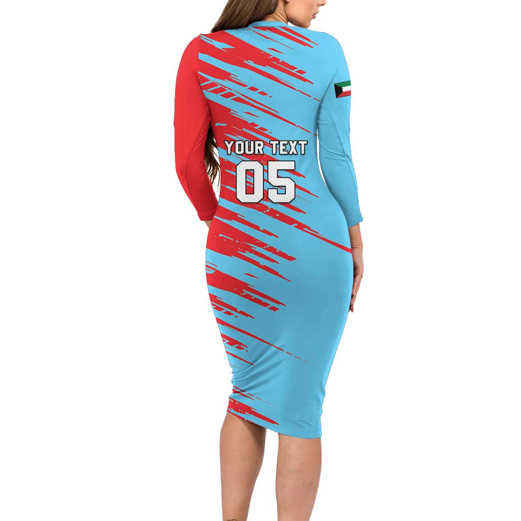 Custom Kuwait Cricket Long Sleeve Bodycon Dress Unique Style LT05 - Wonder Print Shop