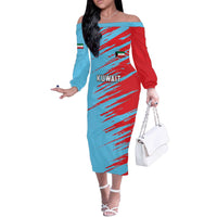 Custom Kuwait Cricket Off The Shoulder Long Sleeve Dress Unique Style LT05 - Wonder Print Shop