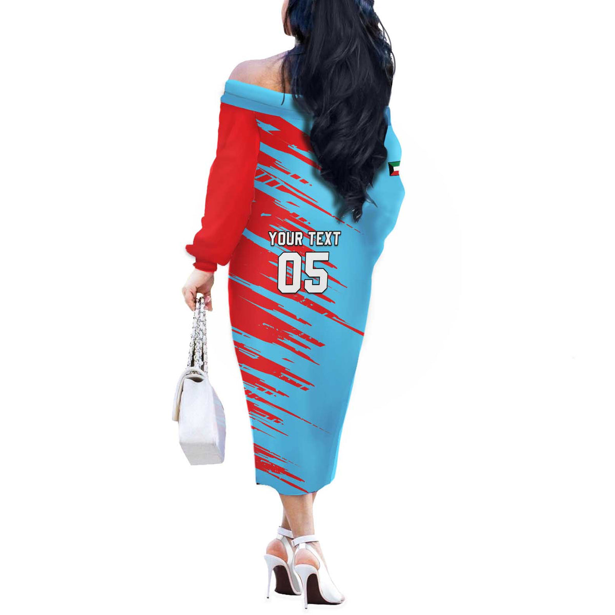 Custom Kuwait Cricket Off The Shoulder Long Sleeve Dress Unique Style LT05 - Wonder Print Shop