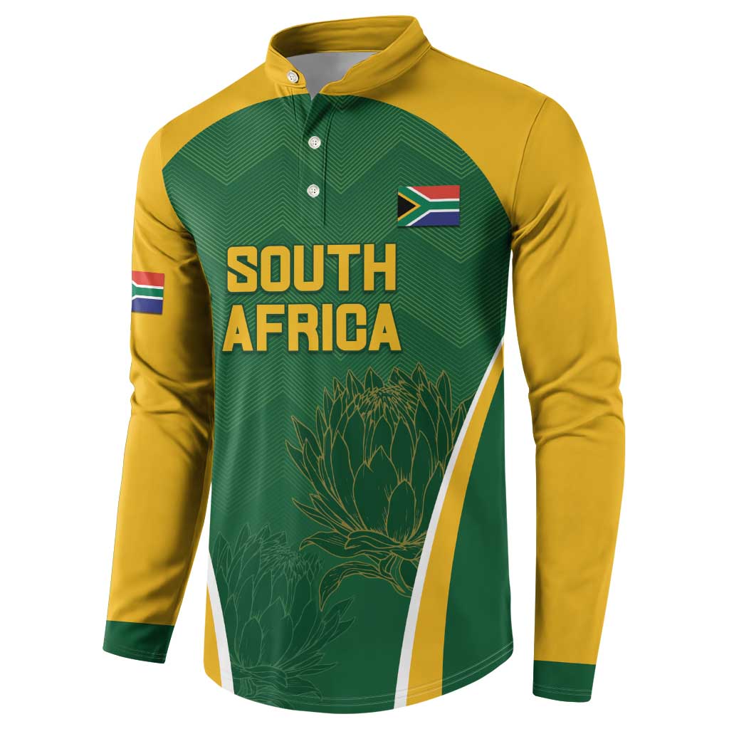 Custom South Africa Cricket Button Sweatshirt Go Champions Protea Pattern LT05 - Wonder Print Shop
