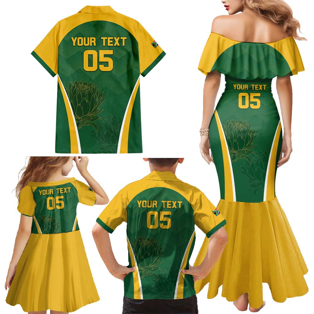 Custom South Africa Cricket Family Matching Mermaid Dress and Hawaiian Shirt Go Champions Protea Pattern LT05 - Wonder Print Shop