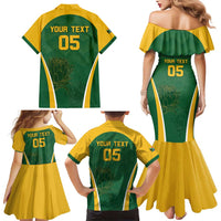 Custom South Africa Cricket Family Matching Mermaid Dress and Hawaiian Shirt Go Champions Protea Pattern LT05 - Wonder Print Shop