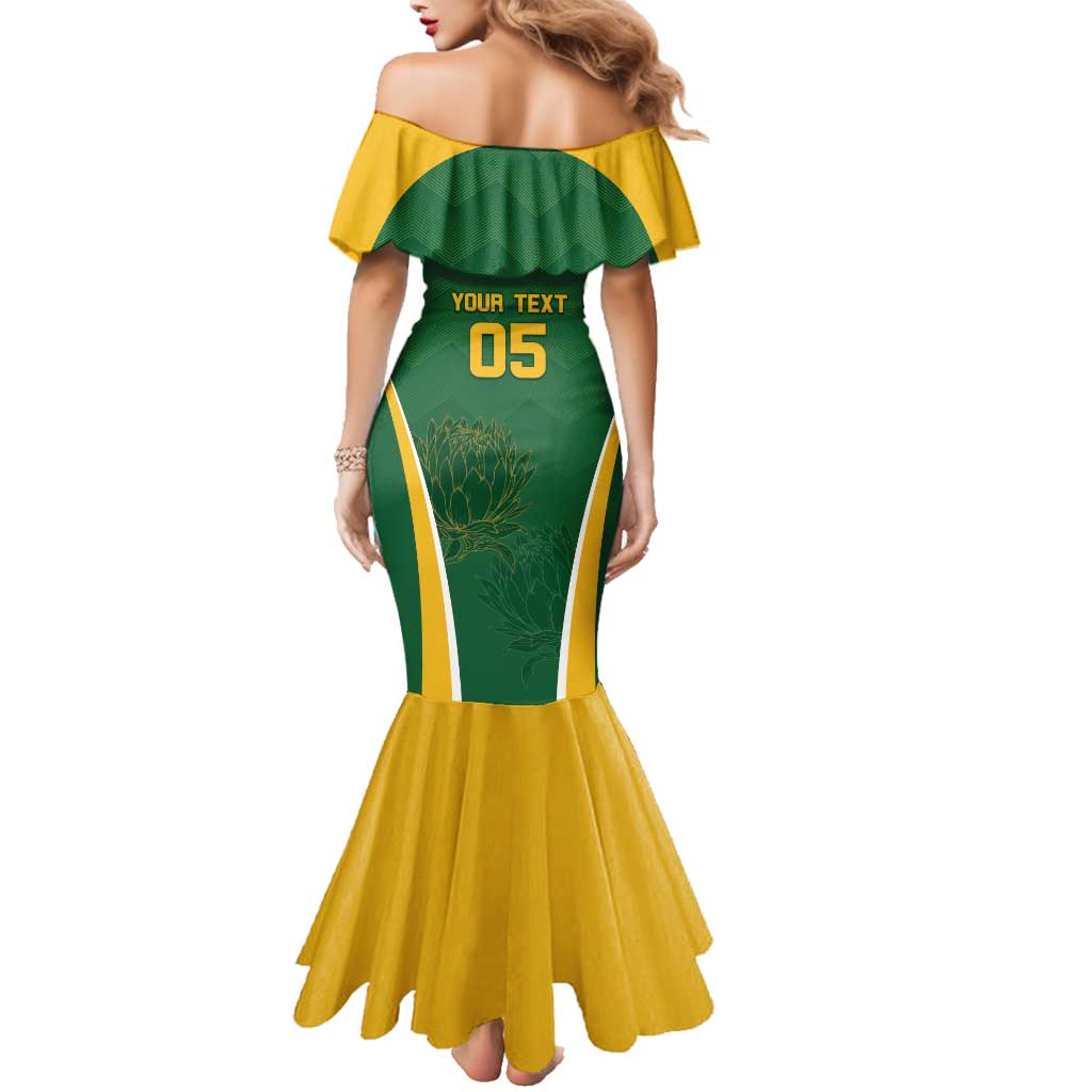 Custom South Africa Cricket Family Matching Mermaid Dress and Hawaiian Shirt Go Champions Protea Pattern LT05 - Wonder Print Shop