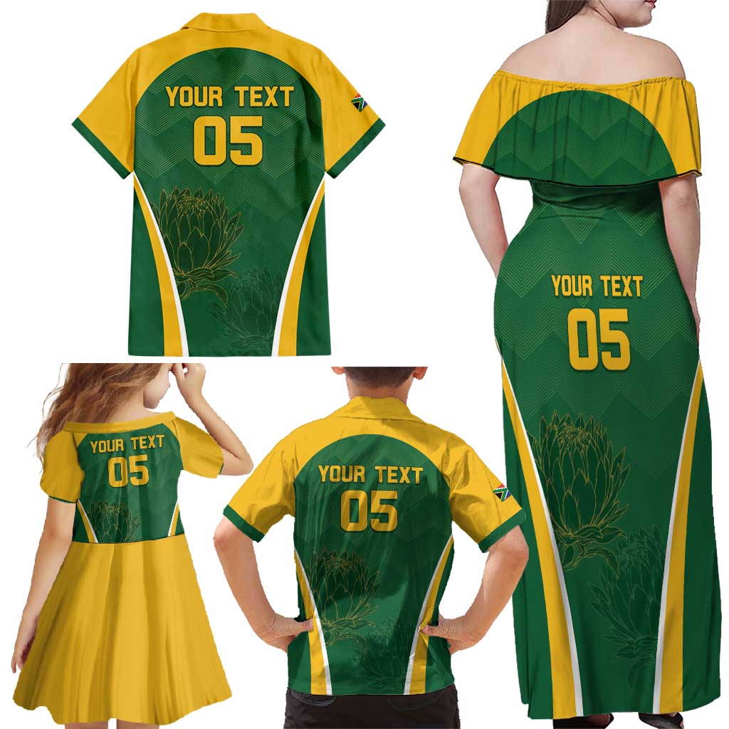Custom South Africa Cricket Family Matching Off Shoulder Maxi Dress and Hawaiian Shirt Go Champions Protea Pattern LT05 - Wonder Print Shop