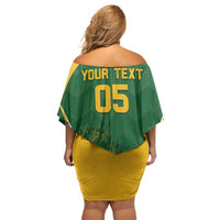 Custom South Africa Cricket Family Matching Off Shoulder Short Dress and Hawaiian Shirt Go Champions Protea Pattern LT05 - Wonder Print Shop