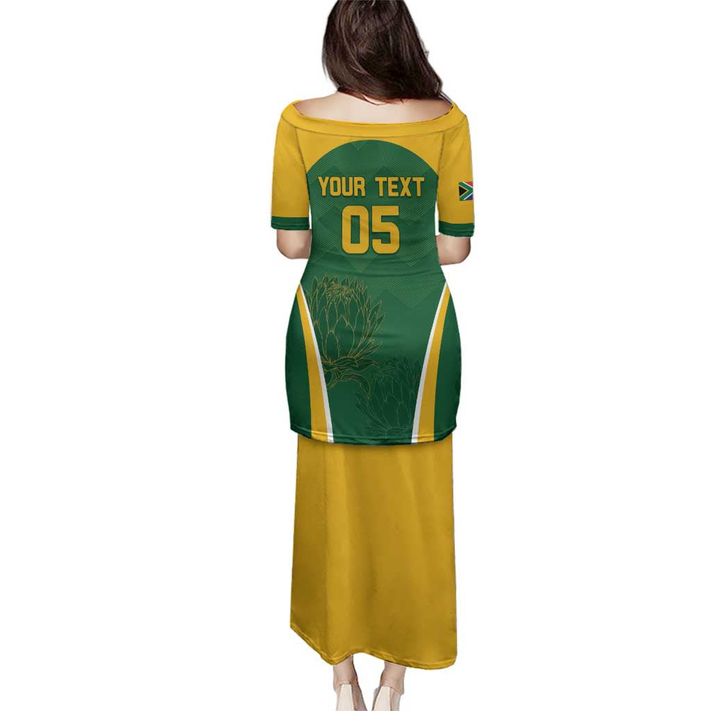 Custom South Africa Cricket Family Matching Puletasi and Hawaiian Shirt Go Champions Protea Pattern LT05 - Wonder Print Shop