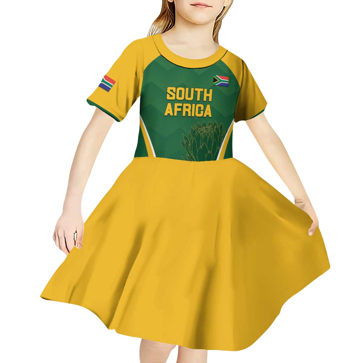 Custom South Africa Cricket Kid Short Sleeve Dress Go Champions Protea Pattern LT05 - Wonder Print Shop