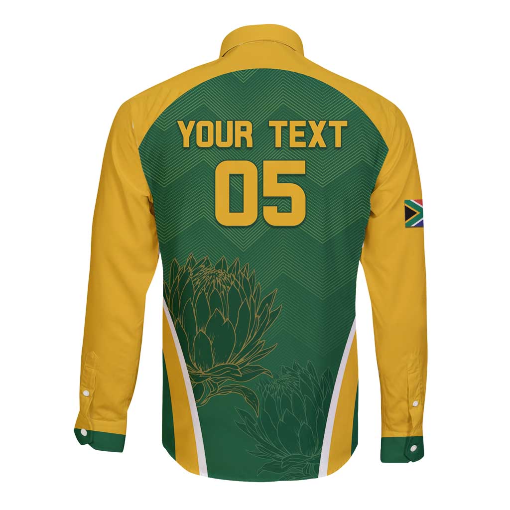 Custom South Africa Cricket Long Sleeve Button Shirt Go Champions Protea Pattern LT05 - Wonder Print Shop