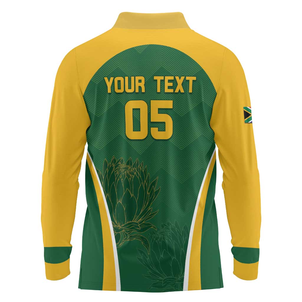 Custom South Africa Cricket Long Sleeve Polo Shirt Go Champions Protea Pattern LT05 - Wonder Print Shop