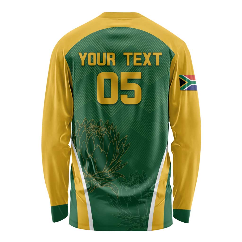 Custom South Africa Cricket Long Sleeve Shirt Go Champions Protea Pattern LT05 - Wonder Print Shop